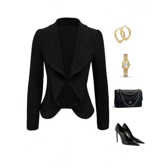 Solid Color Ruffle Collar Elegant Ladies Blazer - Picture 1 of 4